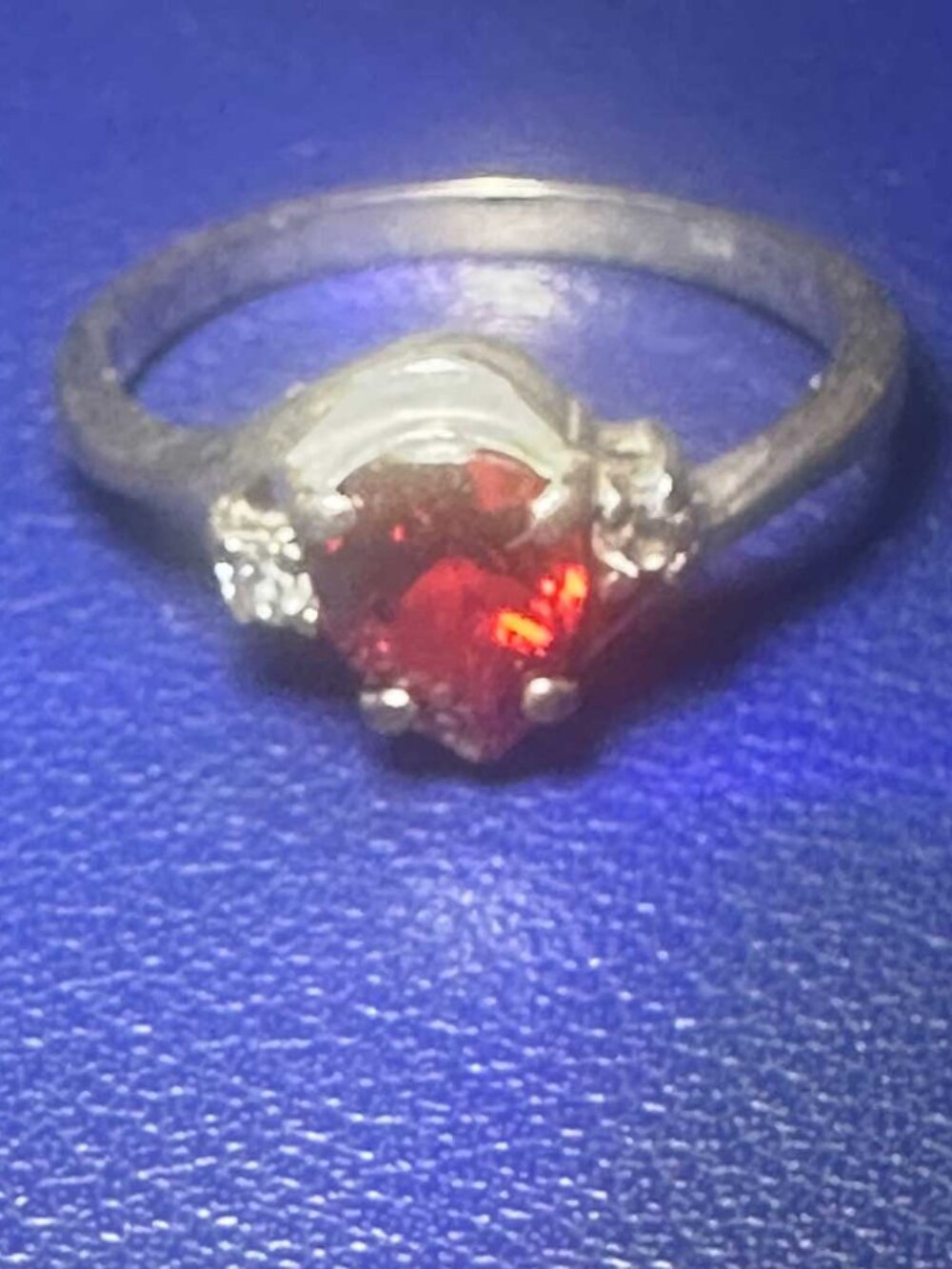 Vintage Indian Sterling Silver 925 Red Stone White Sapphire Cluster Ring Boho